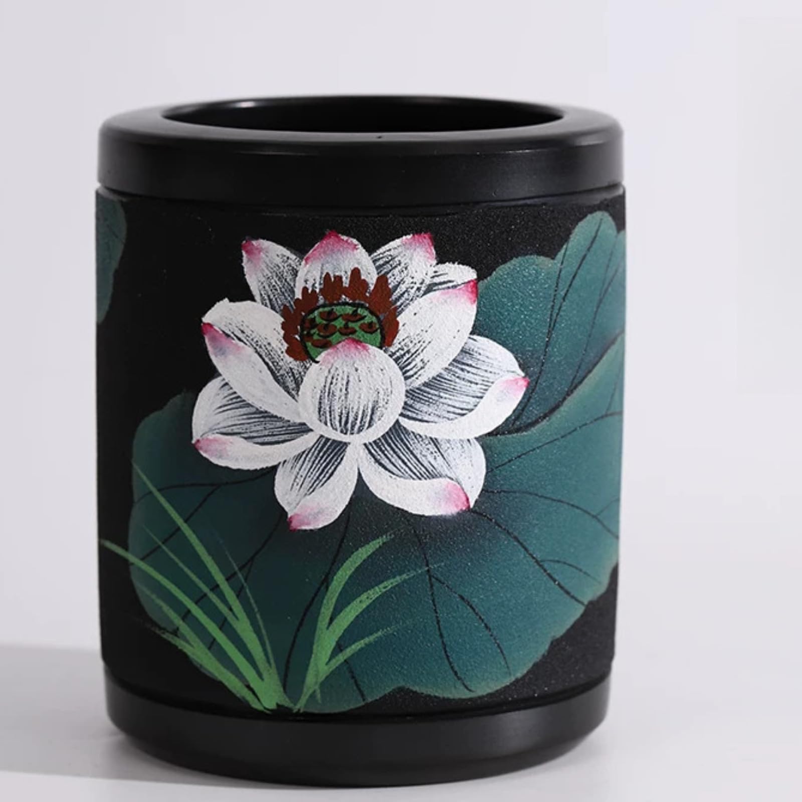 Z pudełkiem prezentowym czarny ceramiczny malowany uchwyt na długopisy ceramiczne, 11 cm 10,9 cm, porcelana rękodzieło ozdoba stołowa