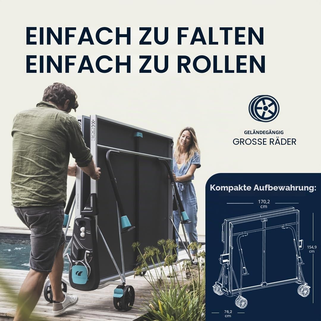 Cornilleau 300x - Outdoor Tischtennisplatte - Klappbar - Einfach zu bedienen - 5 mm Melaminharzplatte - TÜV geprüft-Tischtennistisch für draußen - Turniermaße - Grau oder Blau