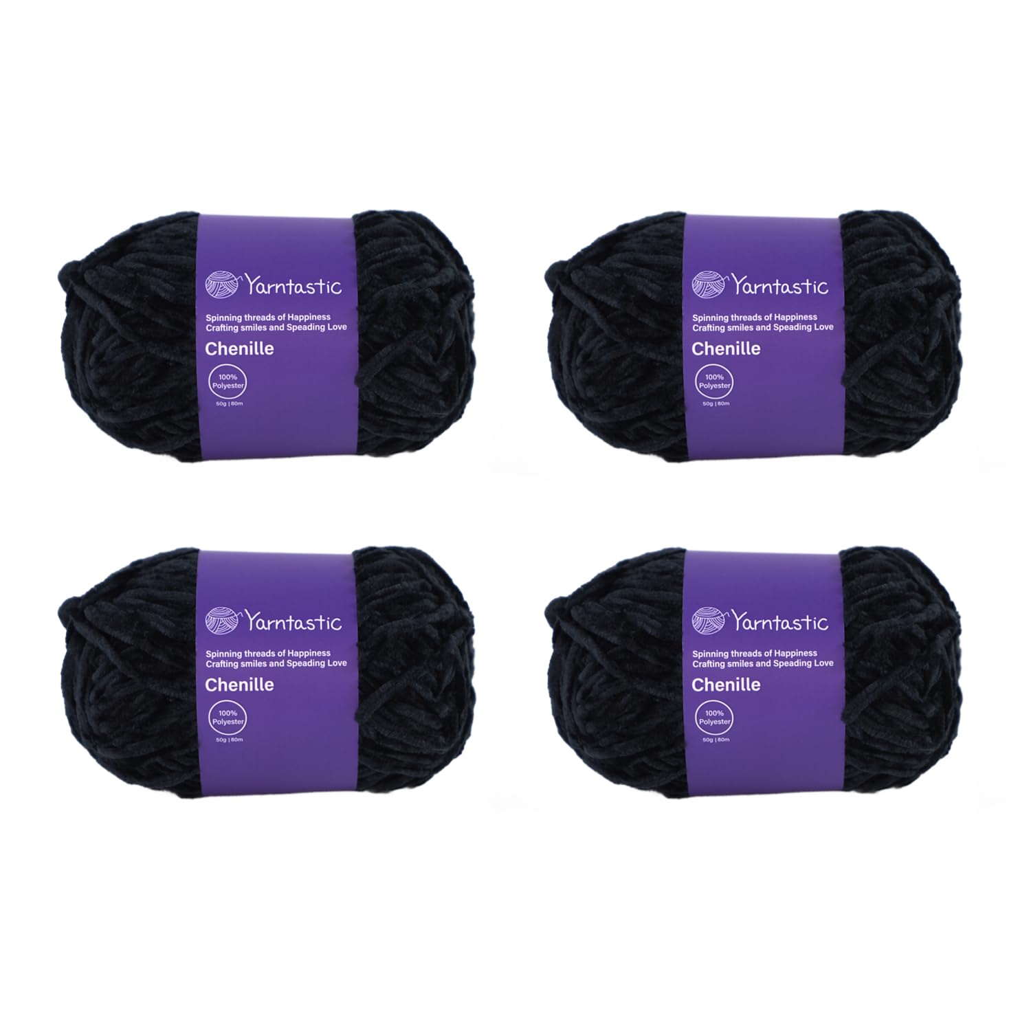 Yarntastic Chenille Velvet Knitting Yarn or Crochet Yarn, 50g/80m, Aran Weight (8 Wraps per inch), 24 Colours and Multi-Colours Packs are Available (4, Charcoal Black #21)