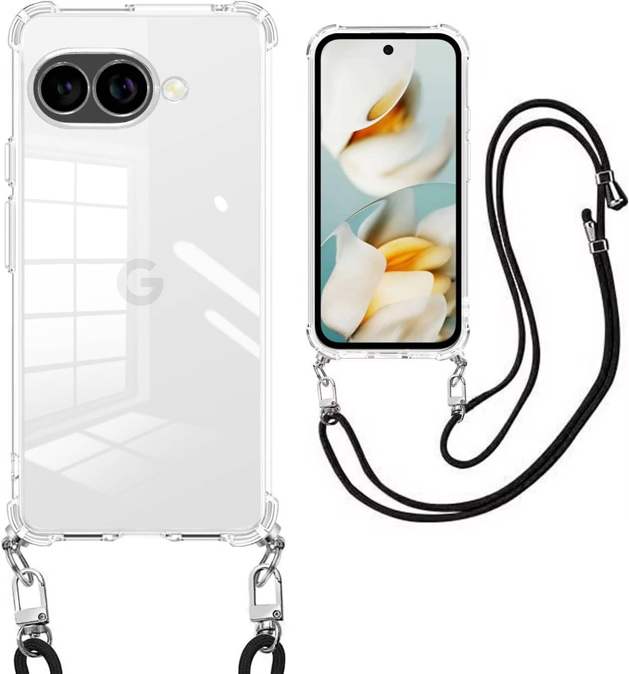 weiaoluo Google Pixel 9a ケース ピクセル9A カバー ショルダー クリア google 9a カバー Pixel 9A スマホケース 耐衝撃 おっぽ ケース 薄型 TPU 軽量 肩がけ 首掛け 紐付きバンパー ストラップホール付き 透明 ストラップ着脱可 調節 Qi充電 ワイヤレス充電 傷防止（クリア）