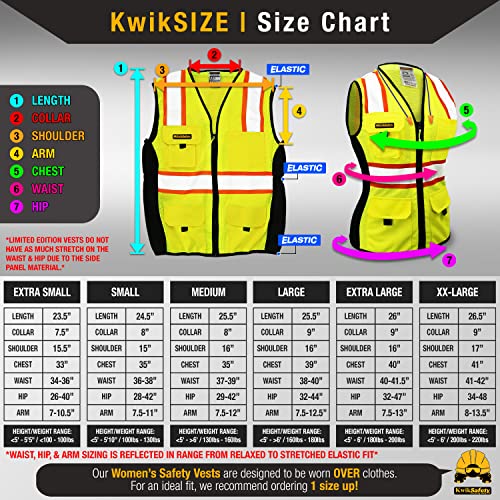 Kwiksafety (Charlotte, Nc First Lady Safety Vest For Women (Snug-Fit) 9 Pockets Premium Class 2 Custom High Visibility Reflective Ansi Osha Fitted Construction Work W/ Zipper | Yellow Medium #TOP1