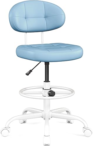 Miniatura 17 de Silla de Dibujo Misolant sin Brazos, Silla de Oficina Alta sin Ruedas con Anillo de Reposapiés para Escritorio de Pie, Silla Ejecutiva Pequeña de