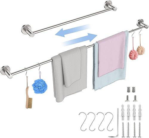ZUEXT - Toallero de baño individual ajustable de 23.6 a 42 pulgadas, toallero de acero inoxidable con acabado de níquel con acabado de níquel,
