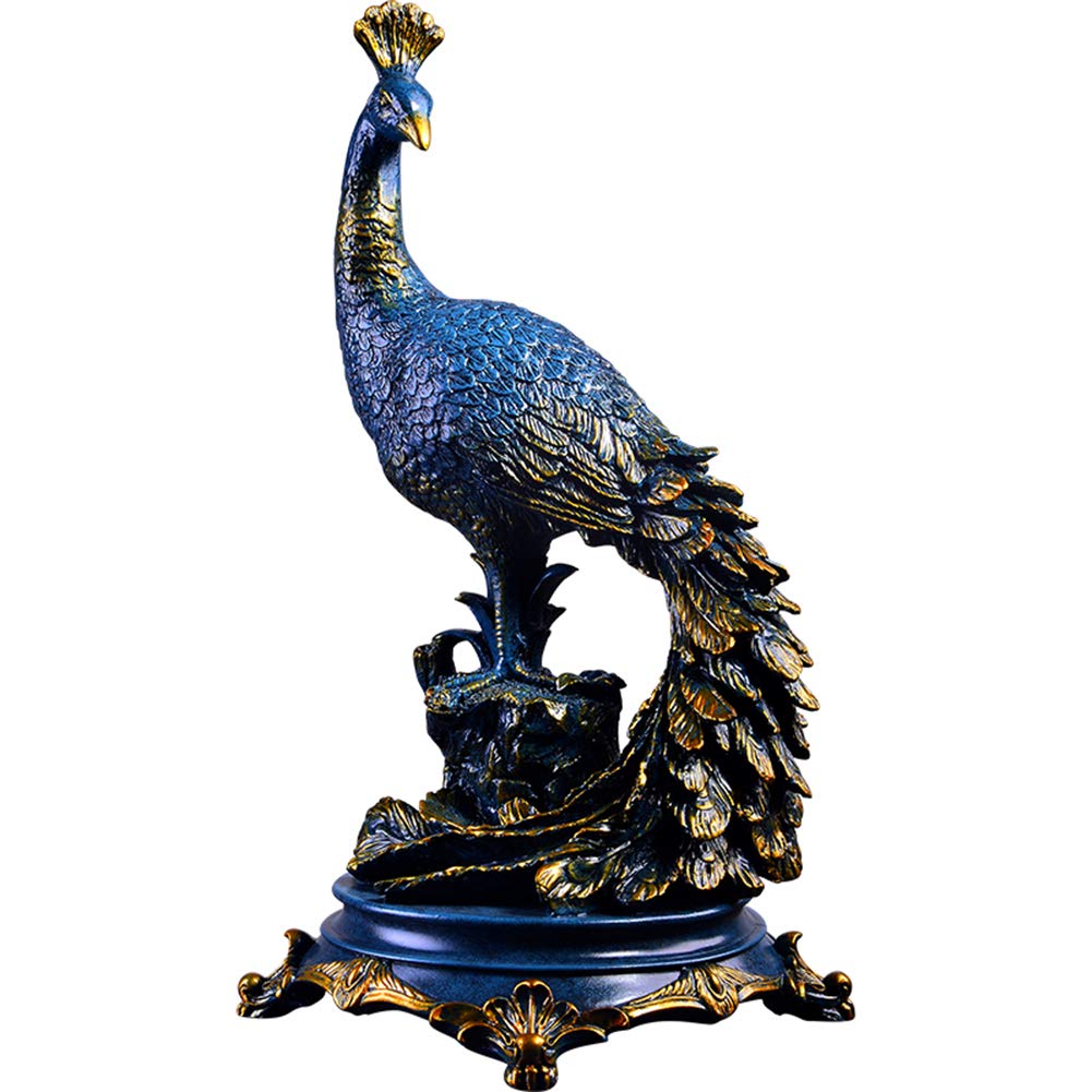 Statue de paon bleu en résine de 47cm pour décoration de maison