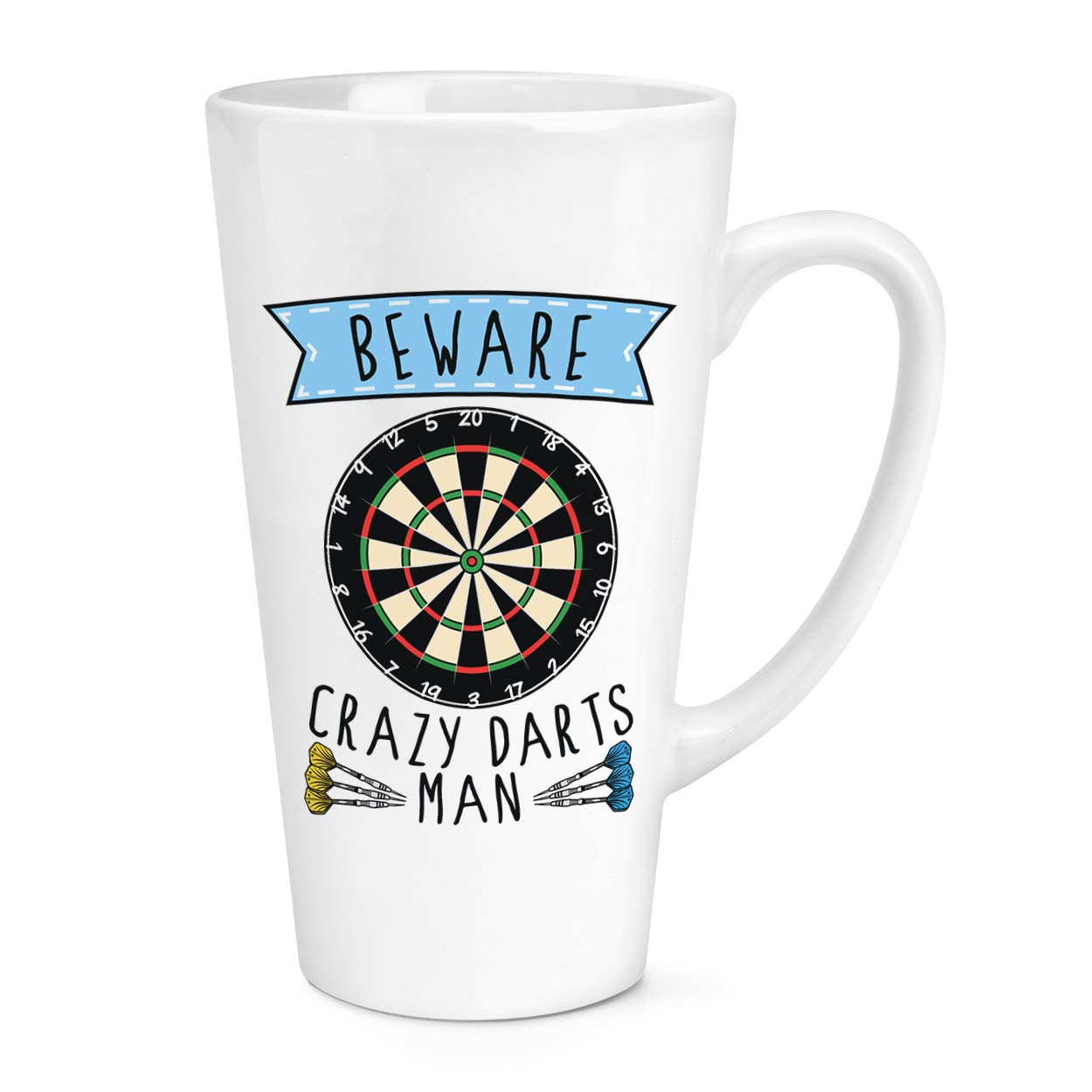 Beware Crazy Darts Man 17oz Large Latte Mug Cup