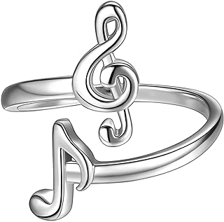 Musical Note Adjustable Rings Silver/18K Gold/Black Gun Plated Love Heart Treble Clef Music Note Open Ring Jewelry Gifts for Music Lover KR0026