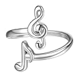 beautlace Musical Note Adjustable Rings Silver/18K Gold/Black Gun Plated Love Heart Treble Clef Music Note Open Ring Jewelry Gifts for Music Lover KR0026