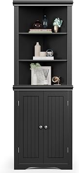 JUMMICO Corner Cabinet, 62" Corner Storage Shelf with Doors, Black