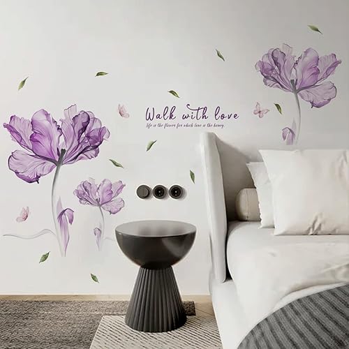 Miniatura 4 de Caregchrisj Purple Floral Wall Decal DIY Butterfly Flower Flower Wall Stickers Art Decor Stickers Quotes Saying Removable Sticker for Living Room