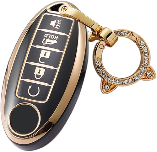 Miniatura 10 de ontto Protector de llavero de automóvil de 5 botones con llavero de TPU suave, borde dorado, guante para llaves Infiniti JX35 Q50 Q60 QX56 QX60 QX80