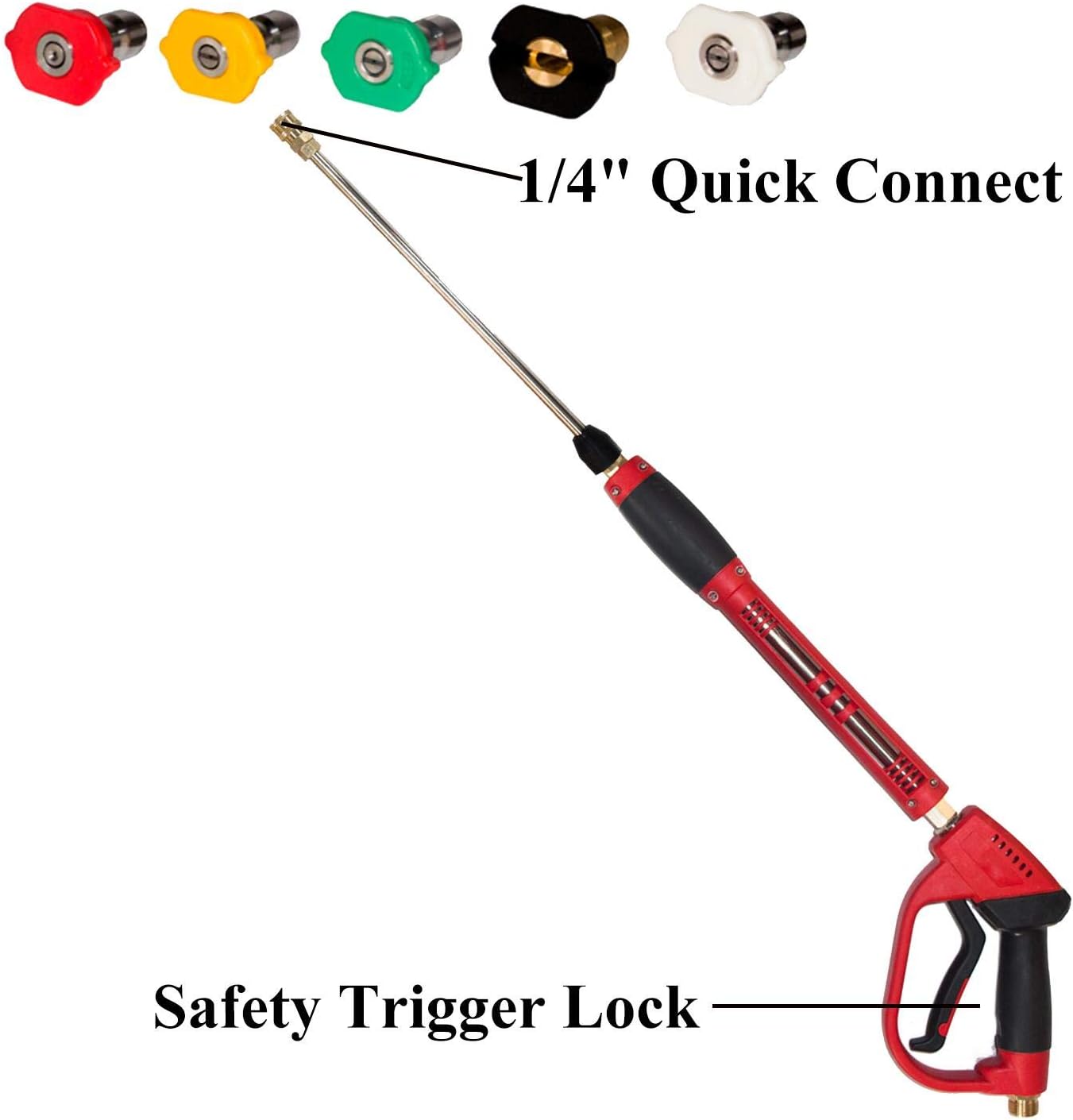 Hourleey Pressure Washer Gun, Red High Power Washer Gun with Replacement Wand Extension, 5 Nozzle Tips, M22 Fittings, 40 Inch, 5000 PSI : Patio, Lawn & Garden