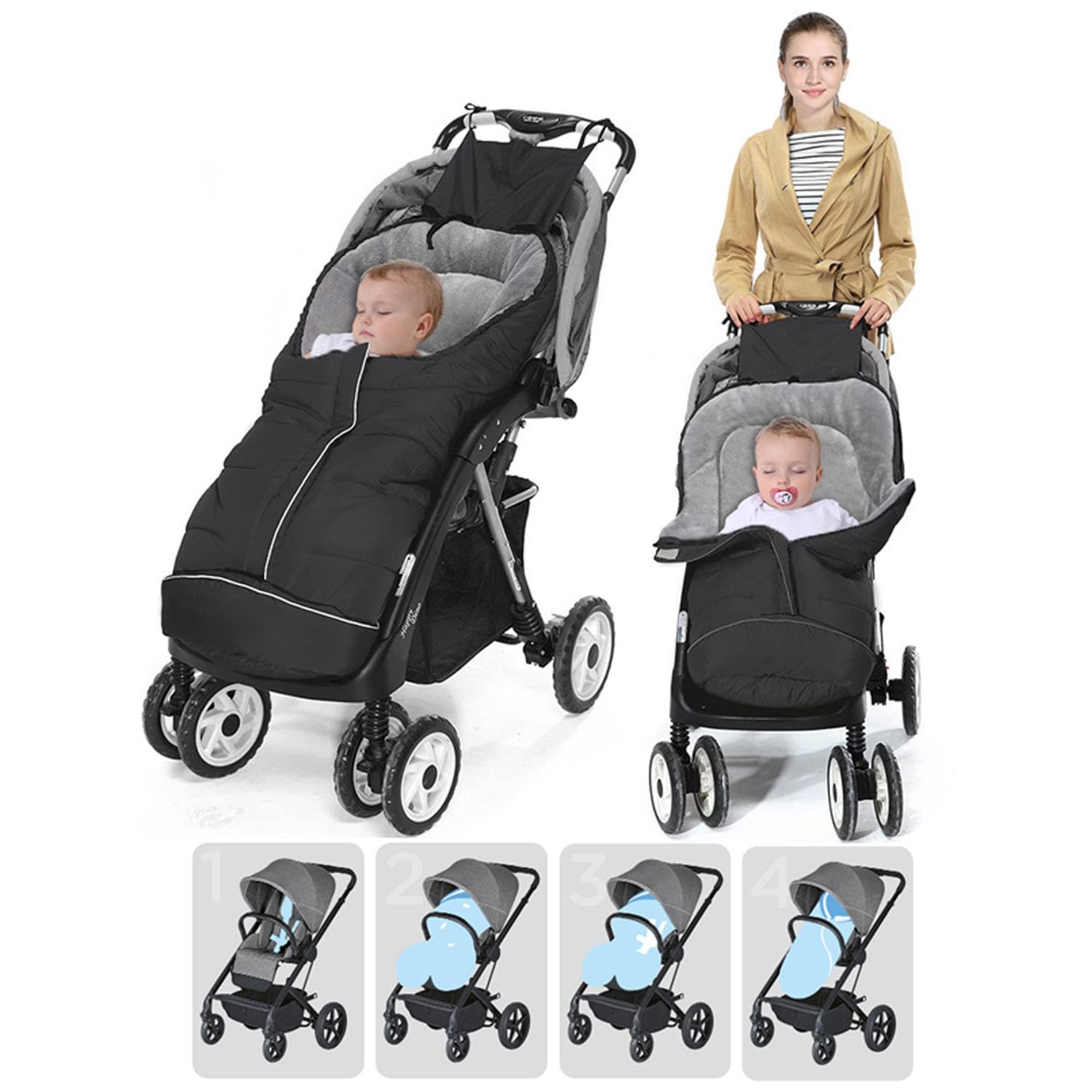 Liemuao - Saco de dormir para silla de bebé, universal, para cochecito de invierno, impermeable, con cremallera, bolsa de dormir para capazo, cochecito de coche, 102 cm (rojo)