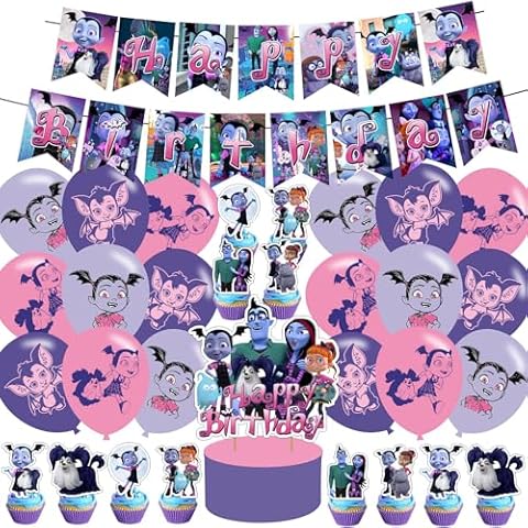 Vampirina Birthday Party Decoration,Vampirina Girl Include Kids Vampirina Theme Birthday Banner, Cake Topper, Latex Balloons for Fans Birthday Party Supplies Cover