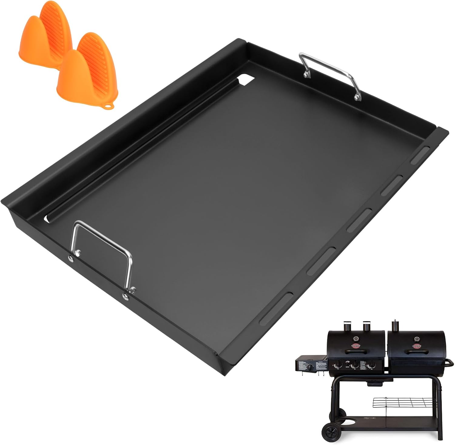 Full-Size Griddle Inserts for Chargriller 5050 3001 5650 3030 3725, King Griller 3008 5252, Nonstick Carbon Steel Flat Top Griddle Replacement Parts for Char-Griller Charcoal Grill Accessories