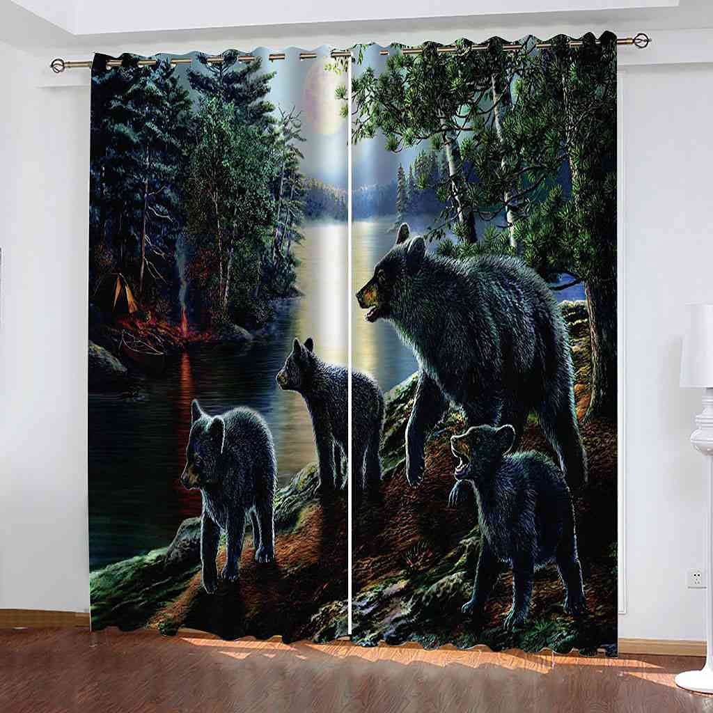 Rideaux oeillets occultants et isolants phoniques 140x160cm motif animal pour chambre enfants