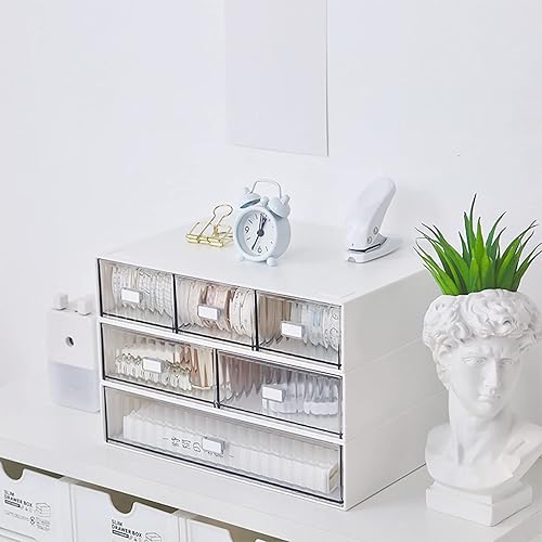 Miniatura 5 de Organizador de escritorio de 3 piezas con 6 cajones, caja de almacenamiento de plástico apilable, organizador de escritorio y accesorios,