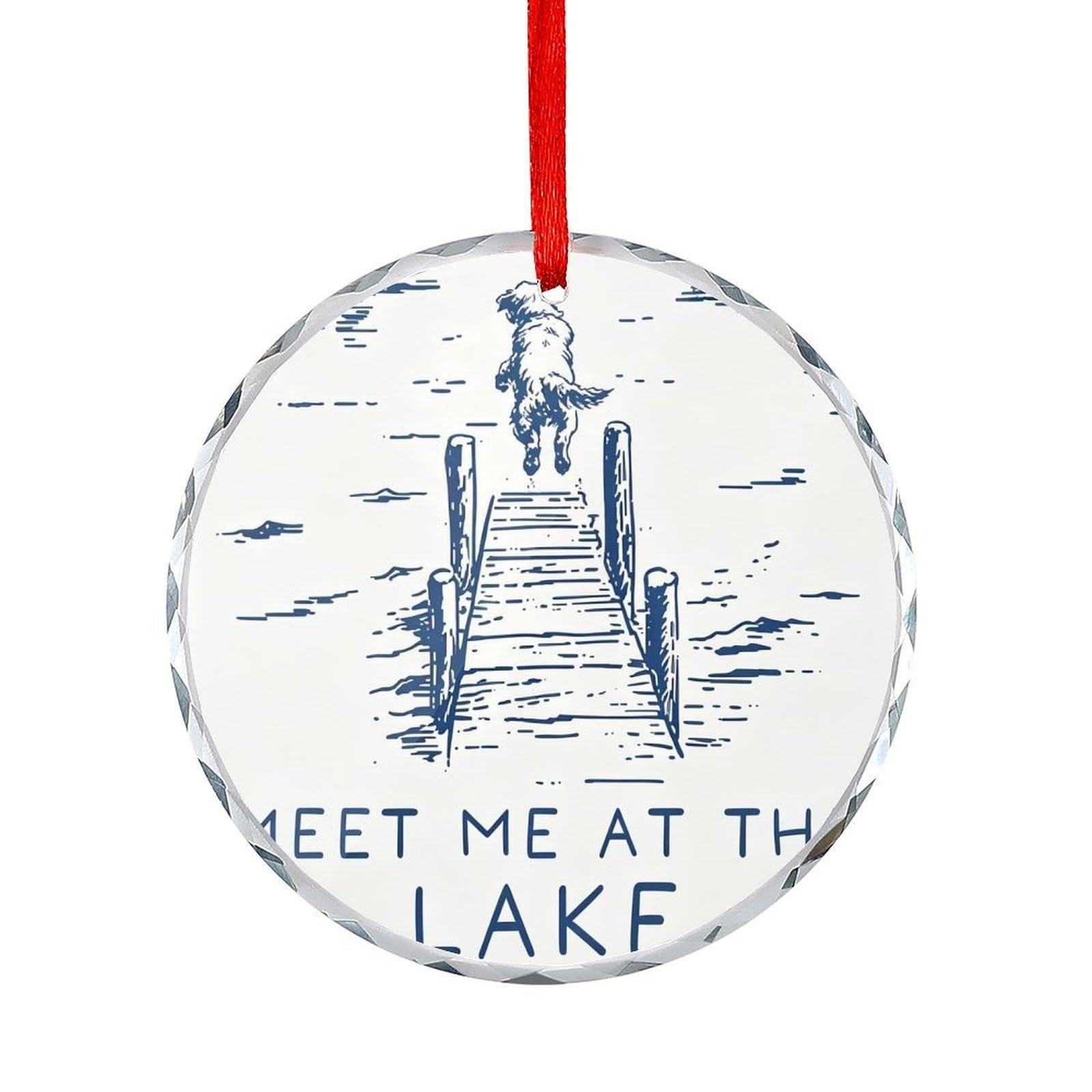 Btcowzrv Style Lake Dog Round Ornament Hanging Pendant Decor