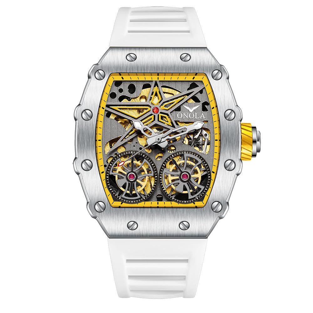 OVERFLY Double Tourbillon Automatic Skeleton Mechanical Flywheel Unique Dial Luxury Men's Watch