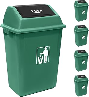 15.3 Gallon Heavy-Duty Plastic Outdoor Trash Can with Push Lid Weather-Resistant Garbage Bin for Patio Yard Commercial Hotel School Use (5, 10.5 Gals Green)