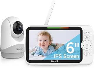 Blemil 6-Inch No WiFi Video Baby Monitor: 35Hr Battery, Pan/Tilt/Zoom Camera, Night Vision, 1000ft Range, 2-Way Talk