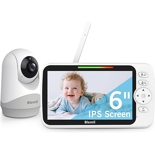 Upgrade Video Baby Monitor with Camera and Audio 6" Large Screen, 35-Hrs Battery, No WiFi Baby Monitor, Remote Pan/Tilt/Zoom Camera, 2-Way Talk, Night Vision, Temperature, 1000ft Range