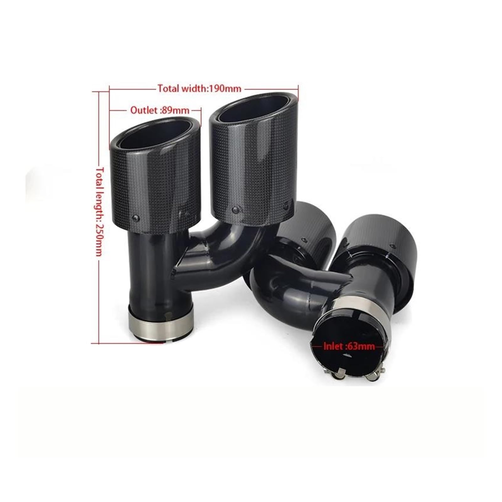 Doppel Endrohr FÜR A4L A5 A6L FÜR Ändern SH Typ Crabon Faser Vier Out Tail Throat Schwarz Düse Auspuff Dual Tipps Schalldämpferendrohr(Right : 63mm)