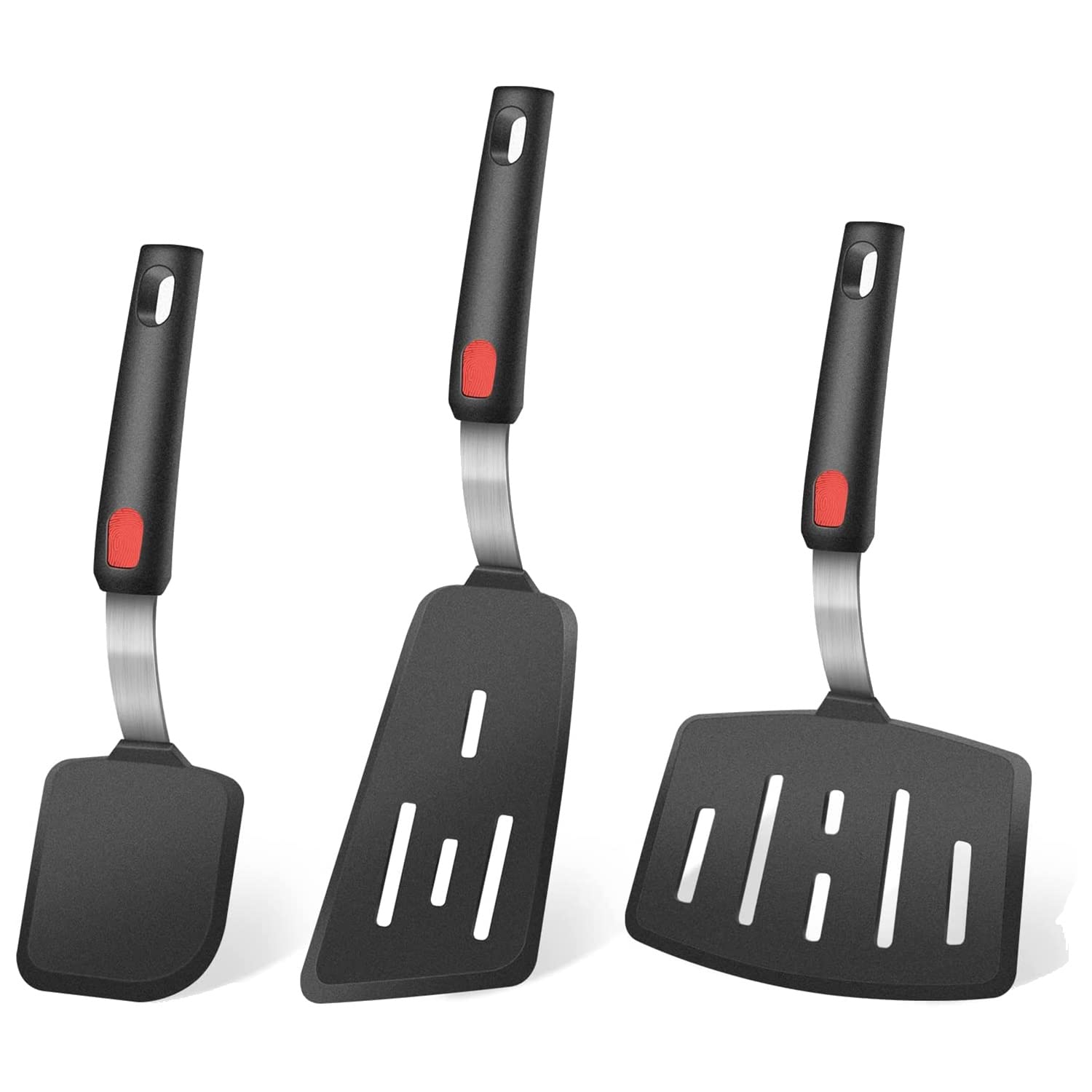 Melairo Black Silicone Spatula, Turner, 600F Heat, Perfect For Flipping Eggs, Burgers, Pancakes, Crepes And More (3 Pack)
