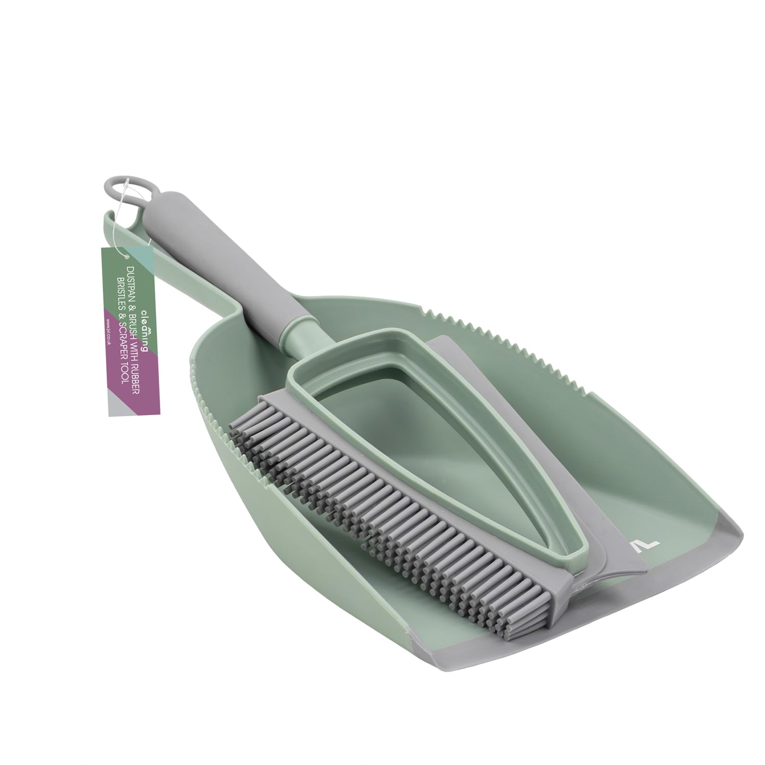 JVL Rubber Dustpan and Brush – Handheld Floor Sweeper, Green