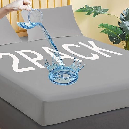 Miniatura 16 de Protector de colchón impermeable tamaño Queen, paquete de 2 fundas de colchón transpirables, funda de colchón de bolsillo profundo ajustable que se