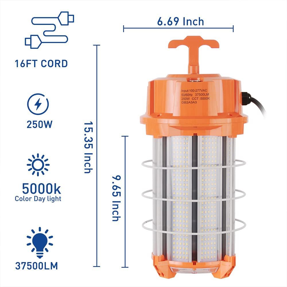 250W LED Temporary Work Light 37,500 Lumens Construction Lights 5000K Portable Linkable IP65 High Lumen Super Bright Durable Job Site Lighting with ON/Off Button for Indoor and Outdoor Area Lighting - Image 6