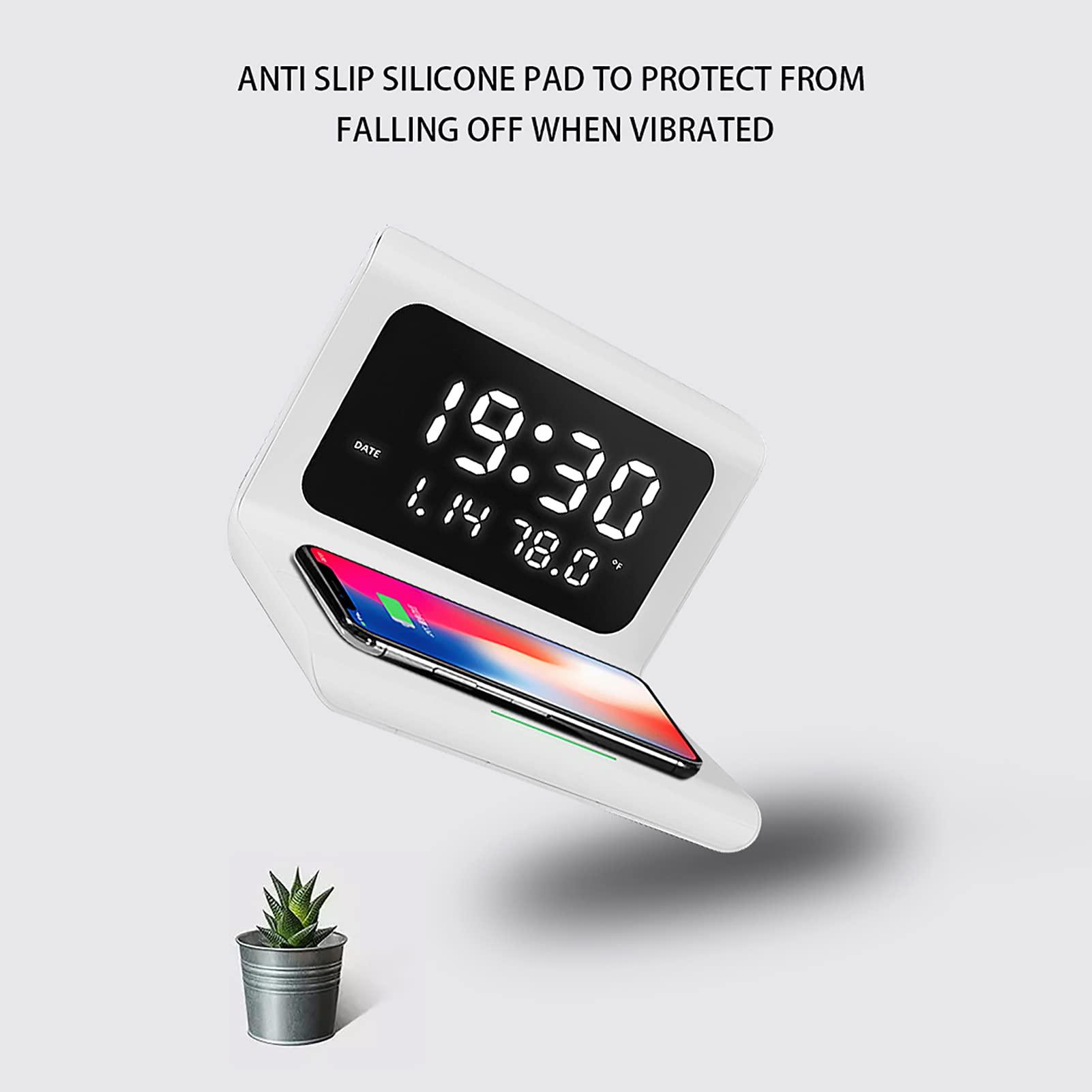 Reloj Despertador Cargador inalámbrico Pantalla LED Reloj Digital con Fecha Calendario Temperatura para el hogar Pantalla LED Grande(Blanco)