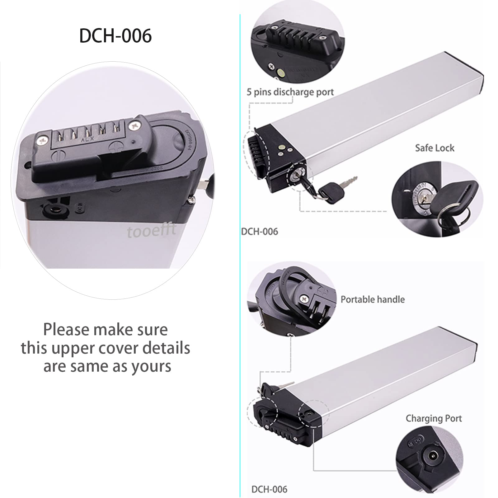 36V 10.4Ah 12.5Ah/13Ah 17.5Ah Akku DCH006 Elektrofahrrad Akku 36Volt für Faltrad ADO A20 Mate City (L410mm 36V 10.4Ah)