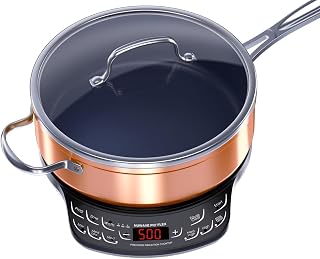 Flex Precision Induction Cooktop, 10.25” Shatter-Proof Ceramic Glass, 6.5” Heating Coil, 45 Temps 100°F to 500°F, 4Qt Induction-Ready Healthy Ceramic Non-Stick Everyday Pan with Lid Included