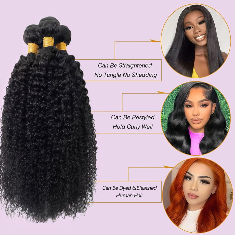 Human Hair Bundles Jerry Curly Bundles 16 18 20 inch Brazilian Virgin 3 Bundles Quick Weave Curly Bundles Human Hair Extensions 300g Color 1B