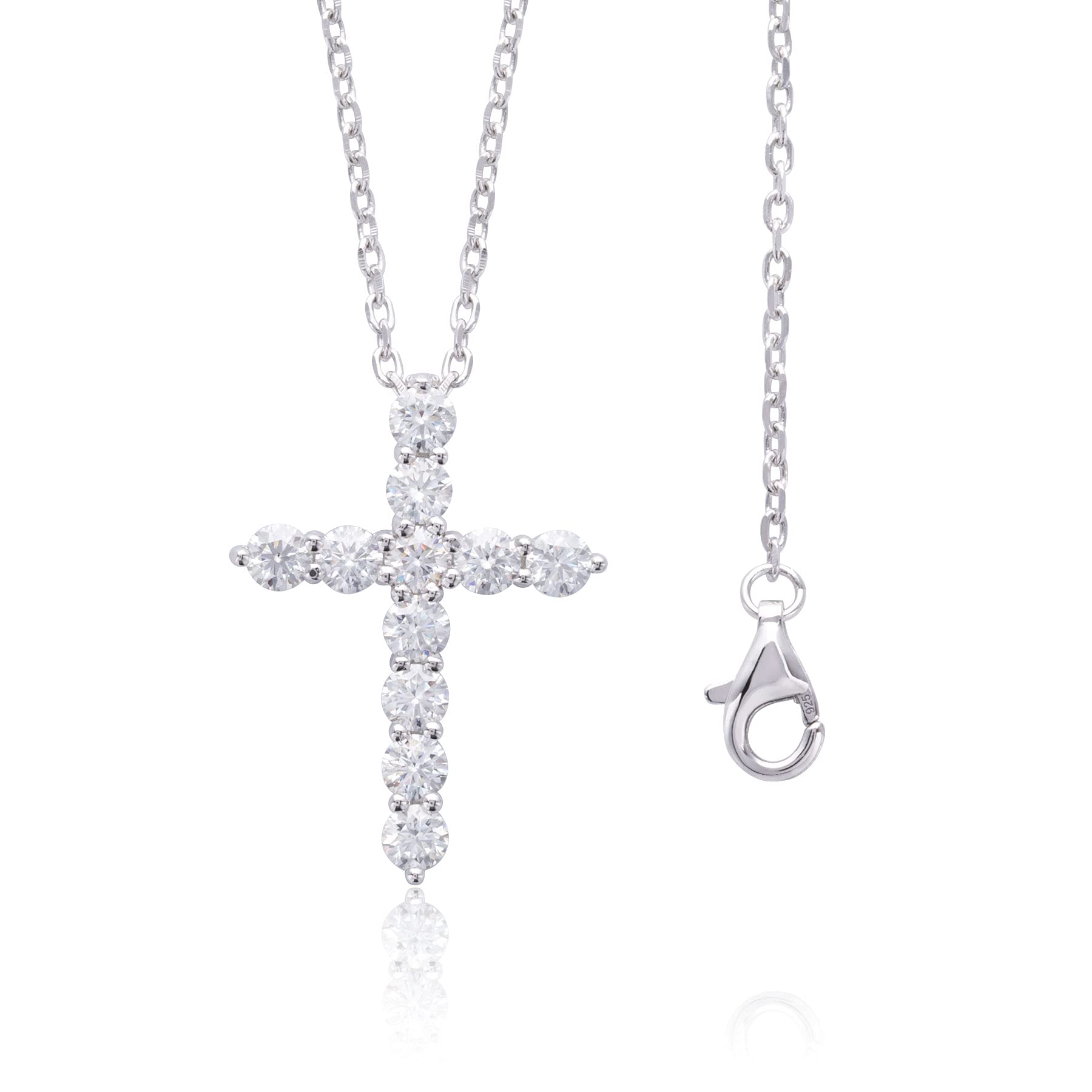 Ladylike Moissanite Cross Pendant Necklace for Women with 11 Pieces of 3mm D VVS1 Moissanites 18K Gold Plated Sterling Silver Small and Exquisite16+2”