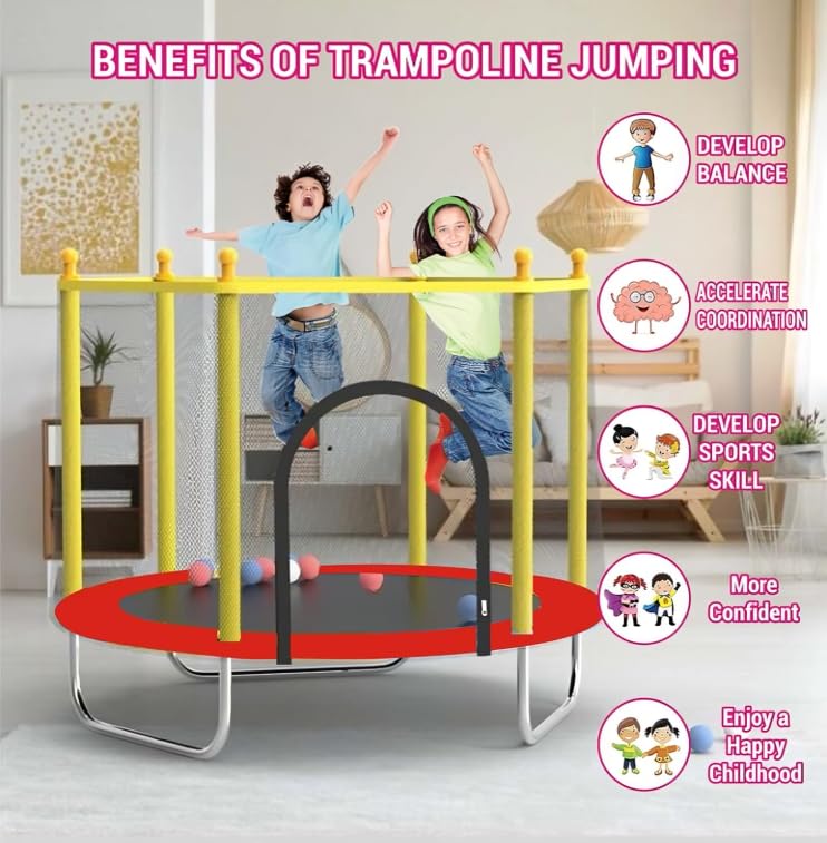 Step Over 55 inch Trampoline with Safety Net for Kids & Adults || Indoor & Outdoor || 120 kgs Powerful Loading Capacity || Stainless Steel Frame & Legs ||Best Gift for Kids||2025 Edition - Image 6 thumbnail