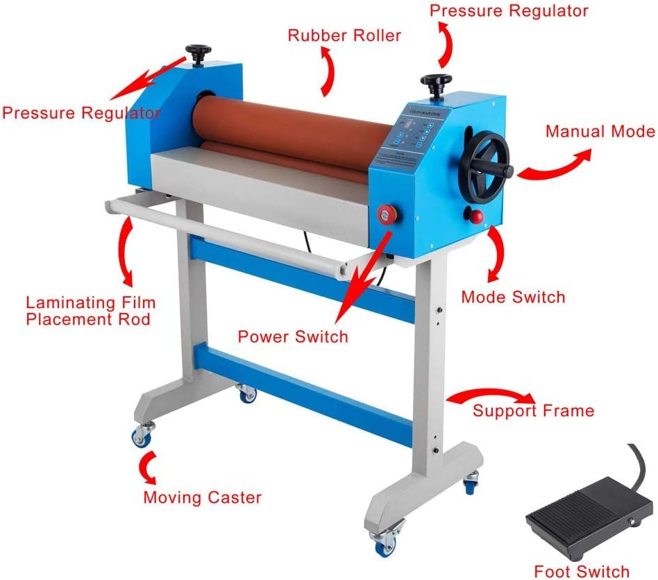 INTSUPERMAI Wide Format Cold Roll Laminator Machine with Electric and Manual Dual Operation Mode with Frame Casters Foot Switch and Laminatr Film for Photo Vinyl Film Laminating 110V (63inch 1600mm)