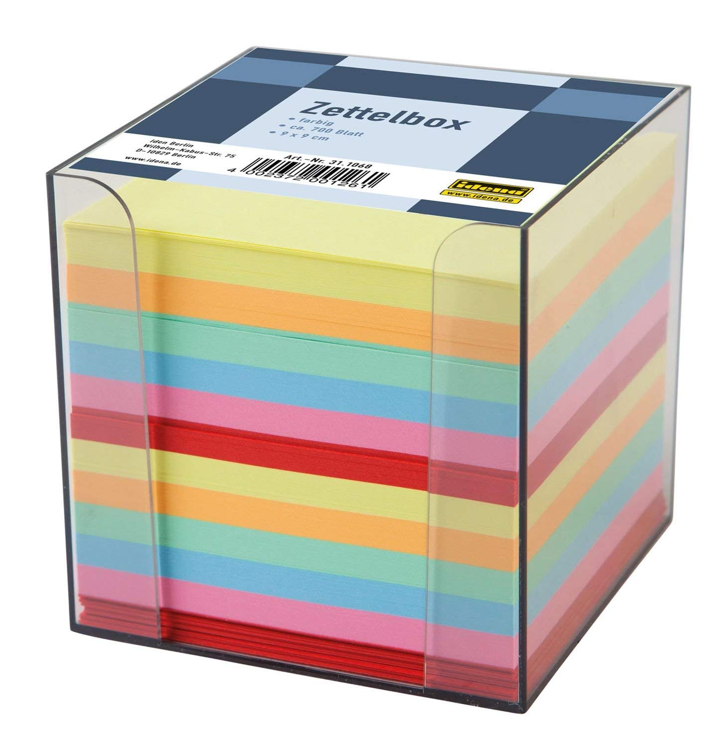 Idena 311068 - Zettelbox, 9 x 9 x 10 cm, 700 Blatt (10x Zettelbox, farbig sortiert, 1)