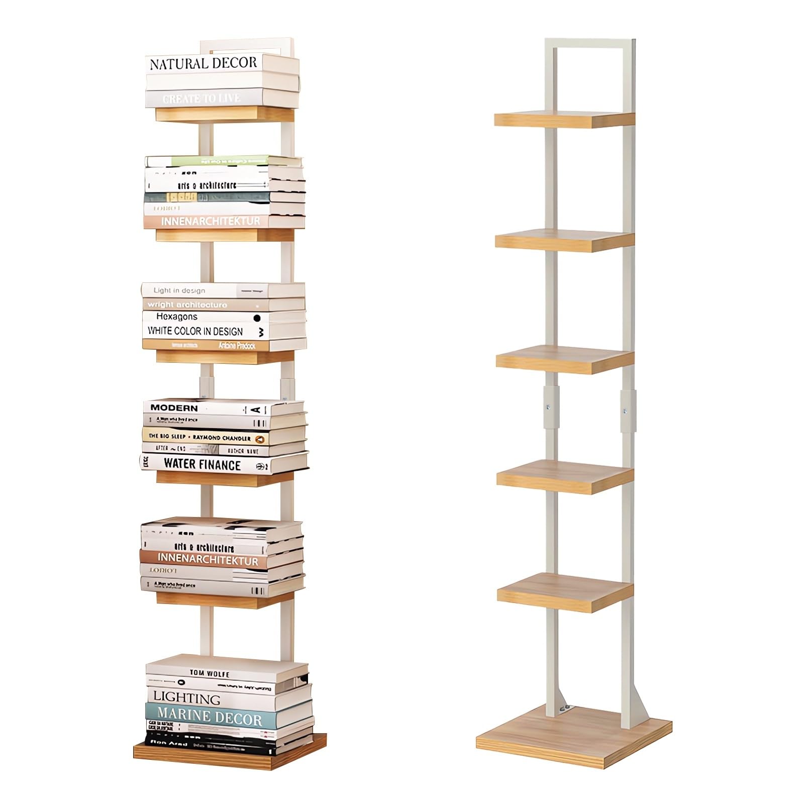 Amazon｜Fuwata 本棚 ブックタワー スリム 6段 大容量 幅30cm×高