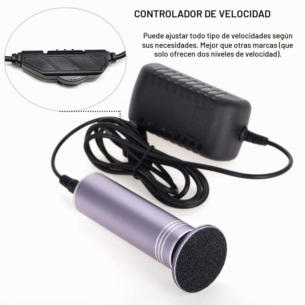 Removedor eléctrico de callos de pies, velocidad ajustable, máquina electrónica de eliminación de piel dura con 60 discos de papel de lija reemplazables (gris)