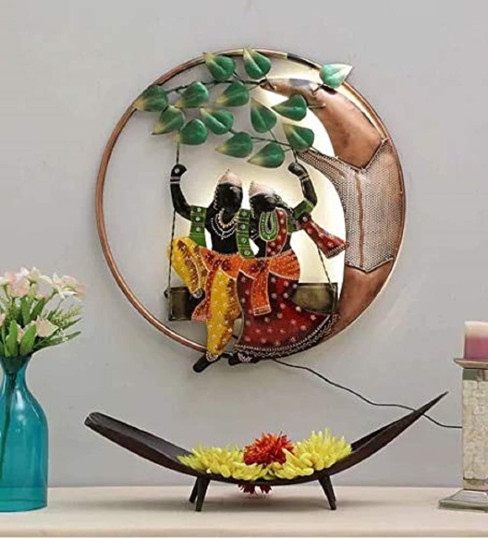 IND DECOR Metal Iron Radha Krishna Ring LED Decorative Wall Hanging for Home Living Room Bedroom Office Cafe Multicolor 22 x 2 x 24 Inch | W269 (A)-image-8