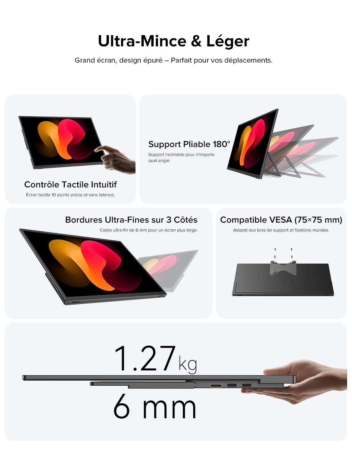 UPERFECT Écran Portable Tactile 18,5" 120Hz 1ms Gaming Moniteur FHD