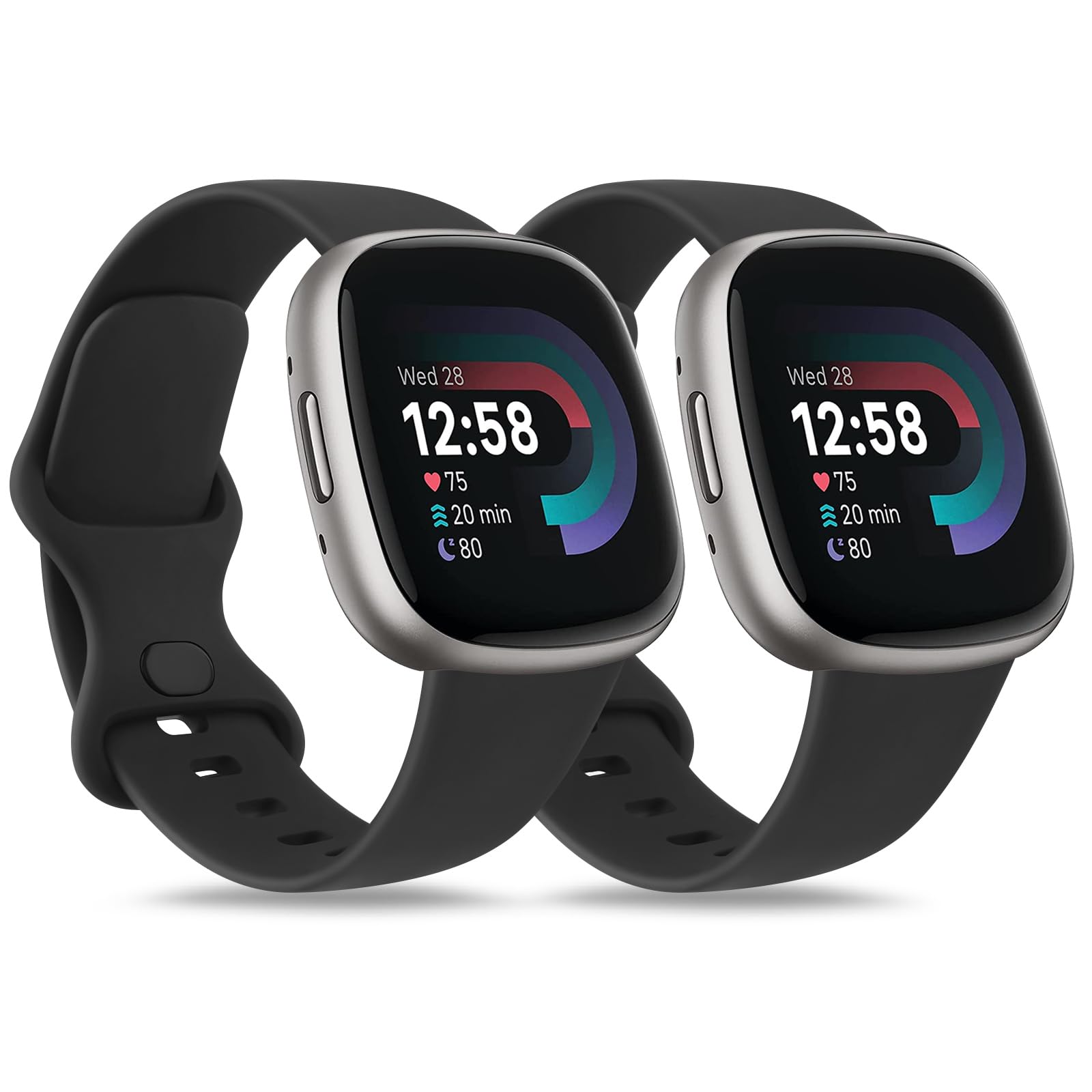 AK Straps for Fitbit Sense 2/Sense/Versa 4/Versa 3 - Silicone Sport Classic Soft Replacement Band for Women Men (Pack G,L)