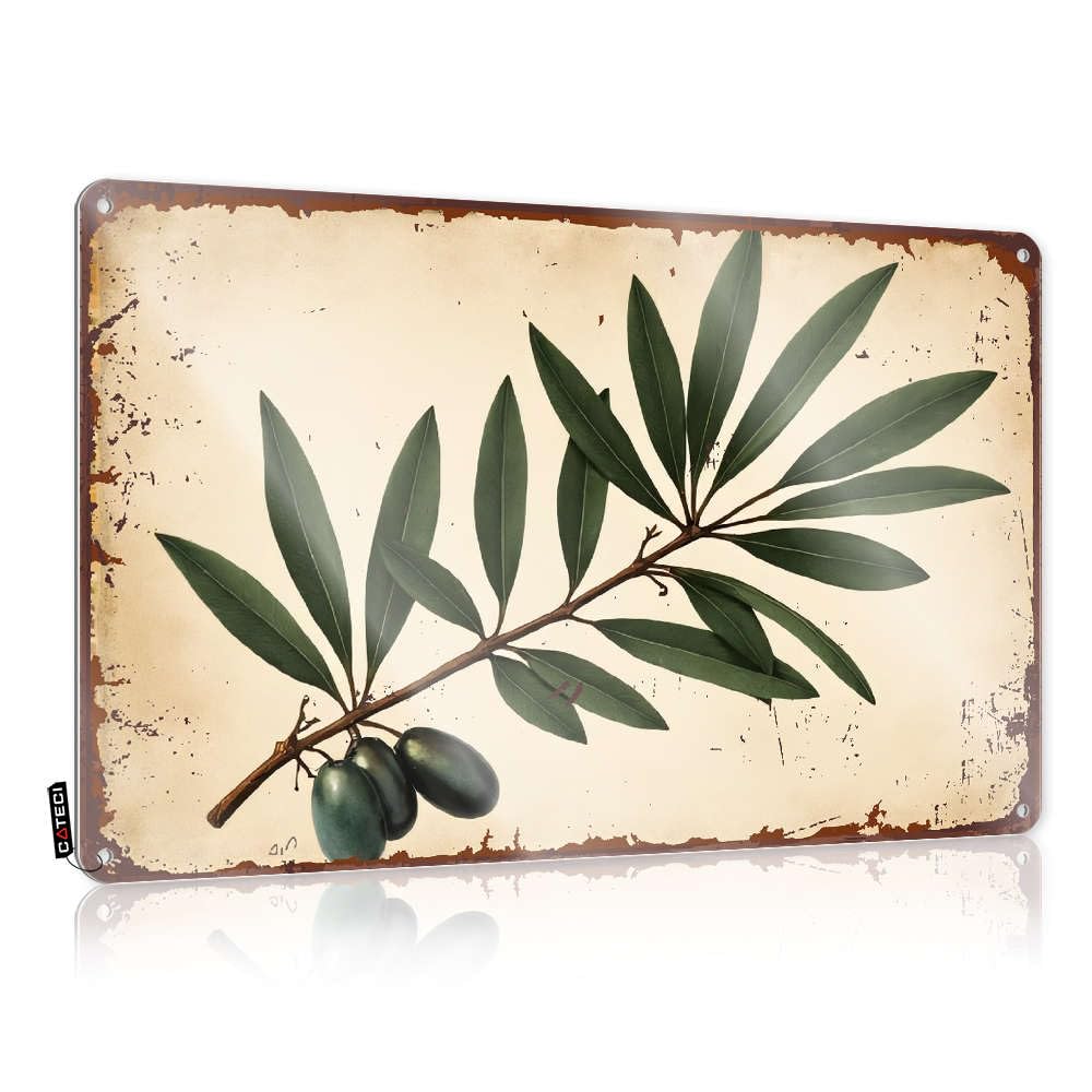 Sujd Colour Decorations Best Boho Olive Branch With Green Olives. For Restaurant - Tinsign Customizable(30X40cm)