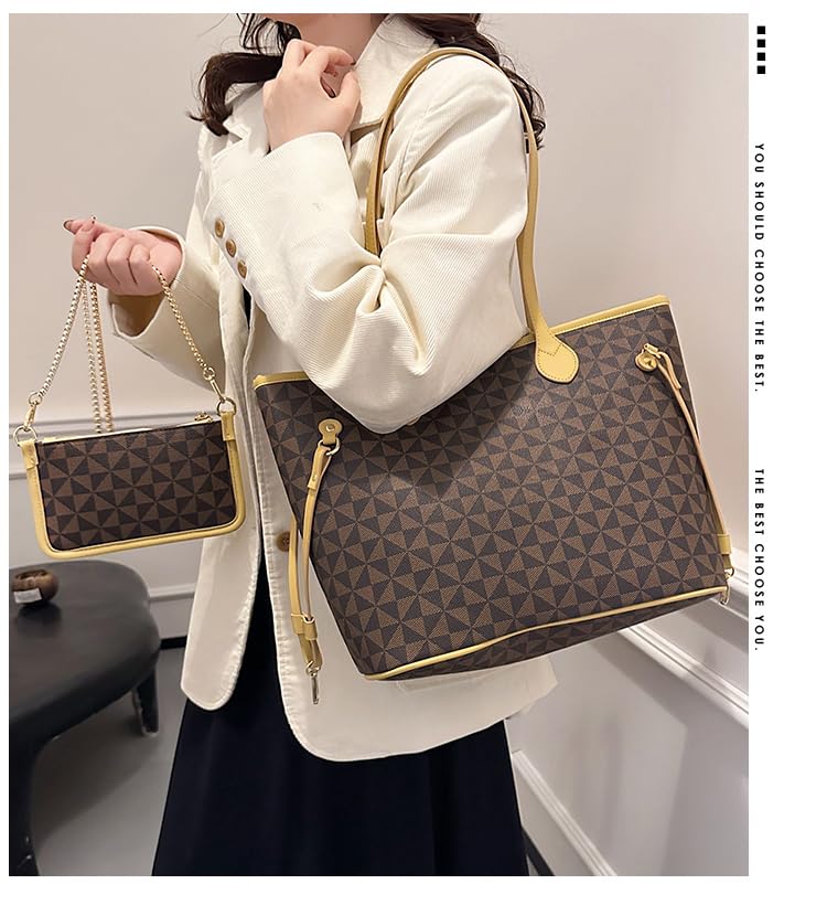 Bolso Tote de Mujer en Cuero PU Marrón 2 pcs con Monederos miniatura 2
