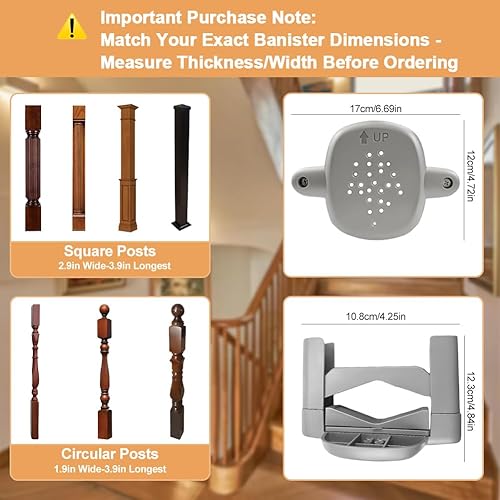 Miniatura 5 de 2 adaptadores de barandilla para puerta de bebé, kit de montaje para puerta de bebé, se adapta a barandillas cuadradasredondas de 1.97 a 3.94