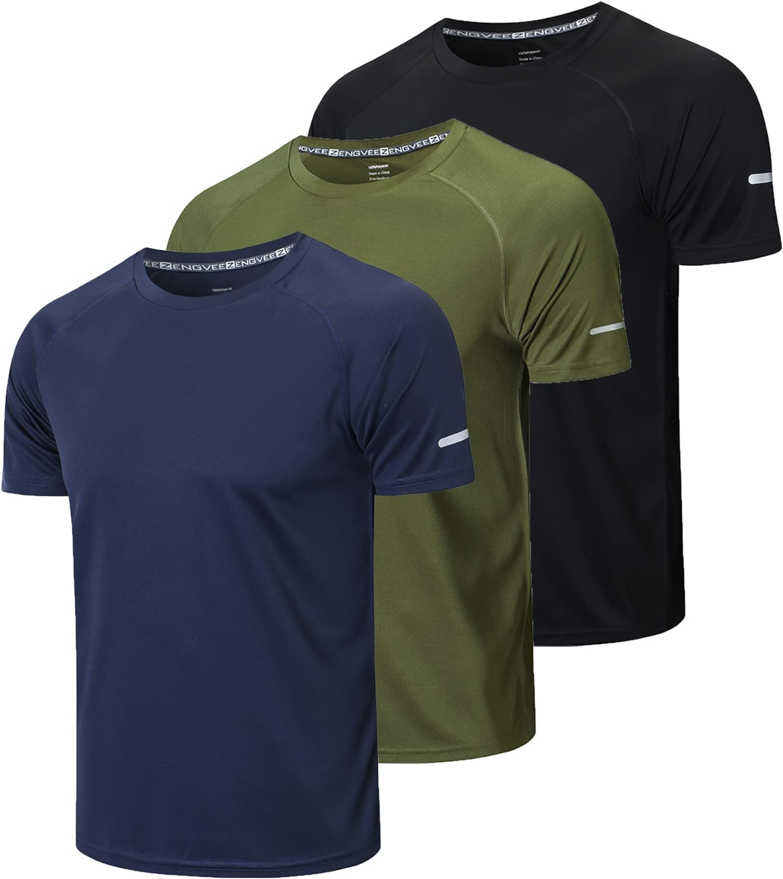 ZENGVEE3 Pack Mens Running Shirts, Workout Tops Men Sport Fitness Shirts Gym Tops Men Crew Neck Breathable T-Shirt
