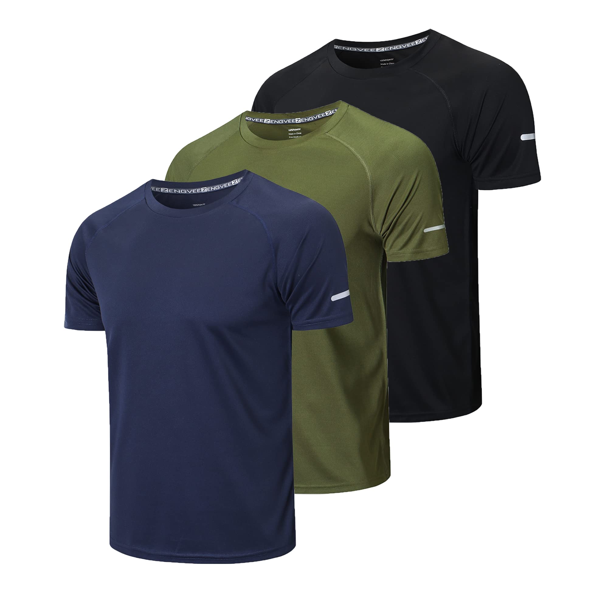 ZENGVEE3 Pack Mens Running Shirts, Workout Tops Men Sport Fitness Shirts Gym Tops Men Crew Neck Breathable T-Shirt
