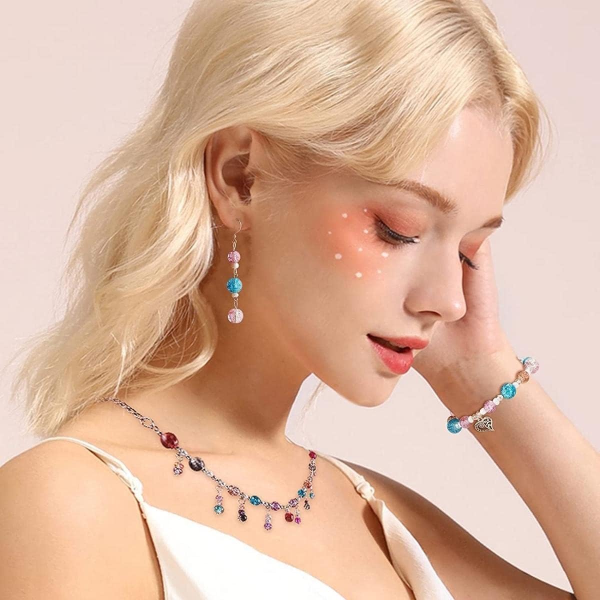 600PCS Glass Beads for Jewelry Making, 8mm Assorted Colorful Faceted/Round Crystal Beads for Bracelet Making, Crackle Spacer Beads, Rondelle Crystal Loose Beads for DIY Crafts Earring Necklace - Image 6