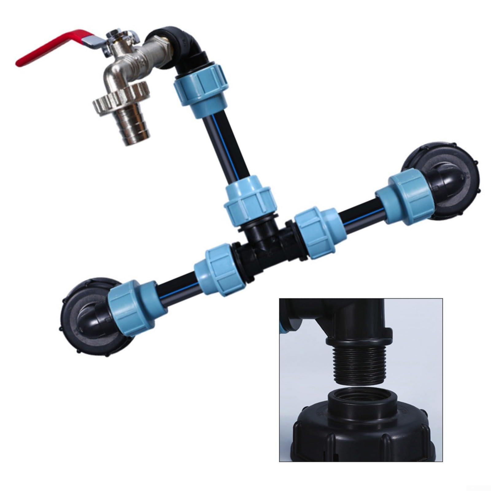 IBC - Adaptador de tanque para válvula de drenaje, conector de rosca de tanque para grifo de jardín de agua, PVC para gestión del agua y proyectos de riego (3/4 pulgadas)